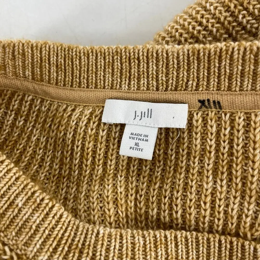 J. Jill Women’s XLP Camel Cotton Blend Crew Neck Swirl Knit Short Sleeve Sweater